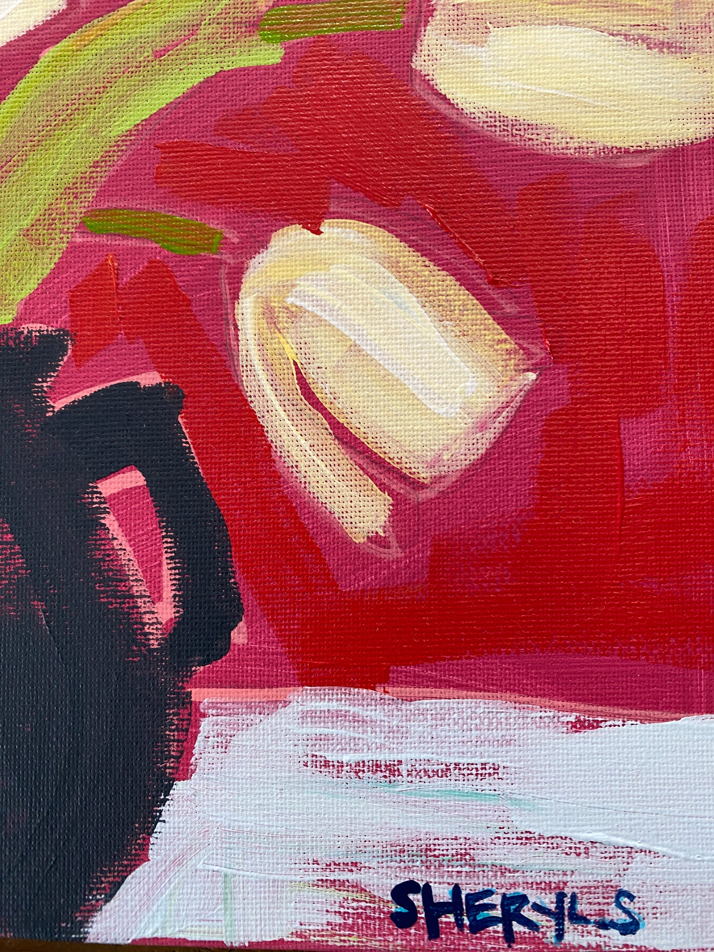 Yellow Tulips on Red / Original Wall Art on Canvas / 12"x12" /
