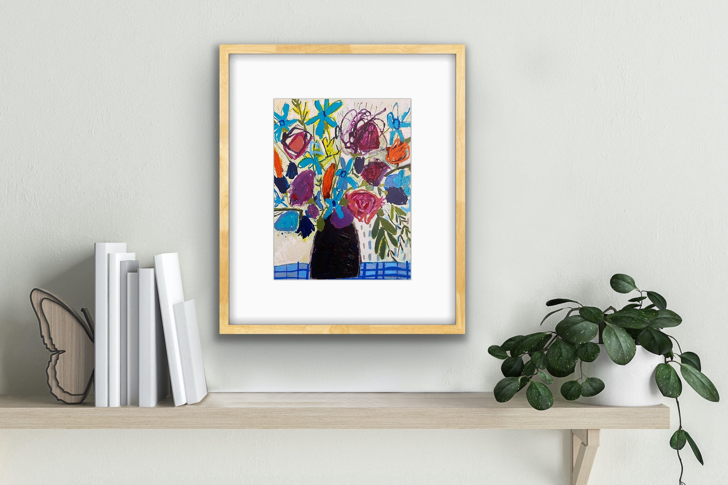 Fine Art Print Mediterranean Floral 8”x10” / Colourful Abstract Flowers / Blue Tablecloth