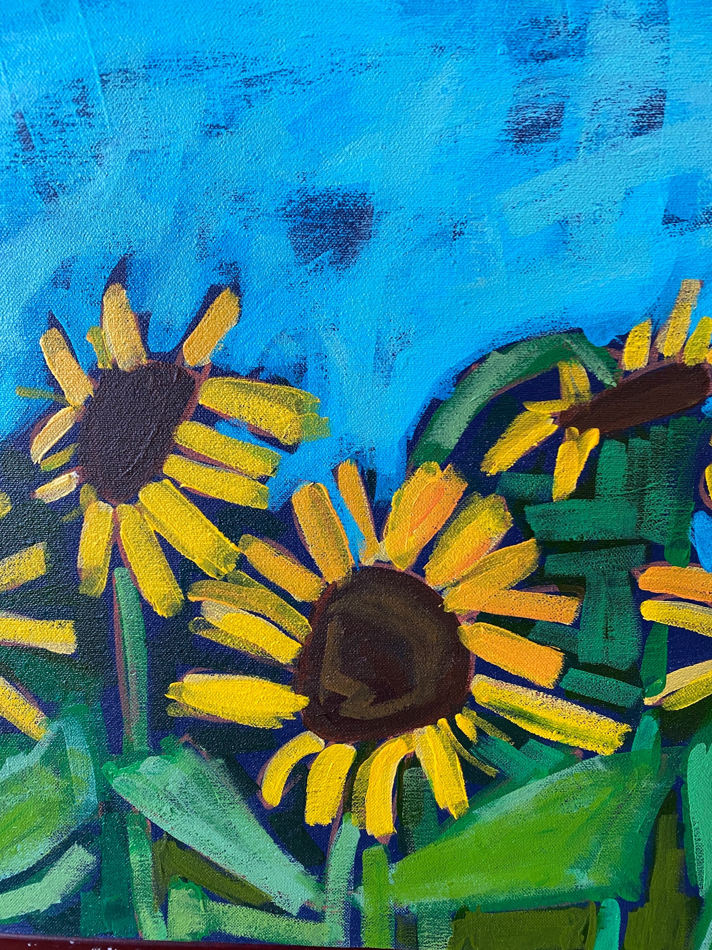 Sunflower on Teal / 16”x40” Horizontal Original Wall Art