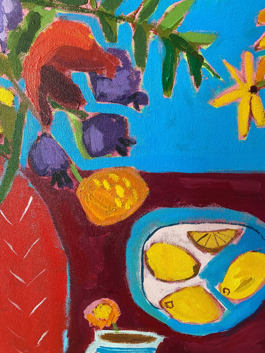 Cut Flowers / Red Vase / Still life /