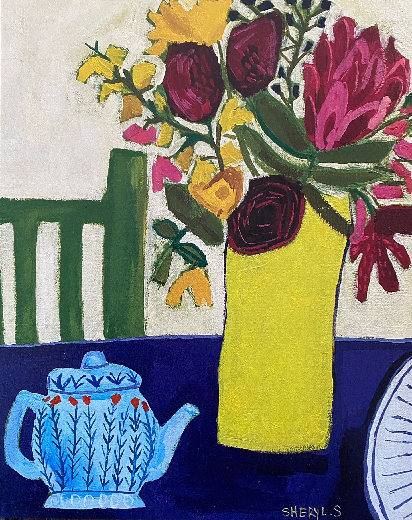 Fine Art Prints / 8”x10” / Protea With Yellow Vase and Green Chair