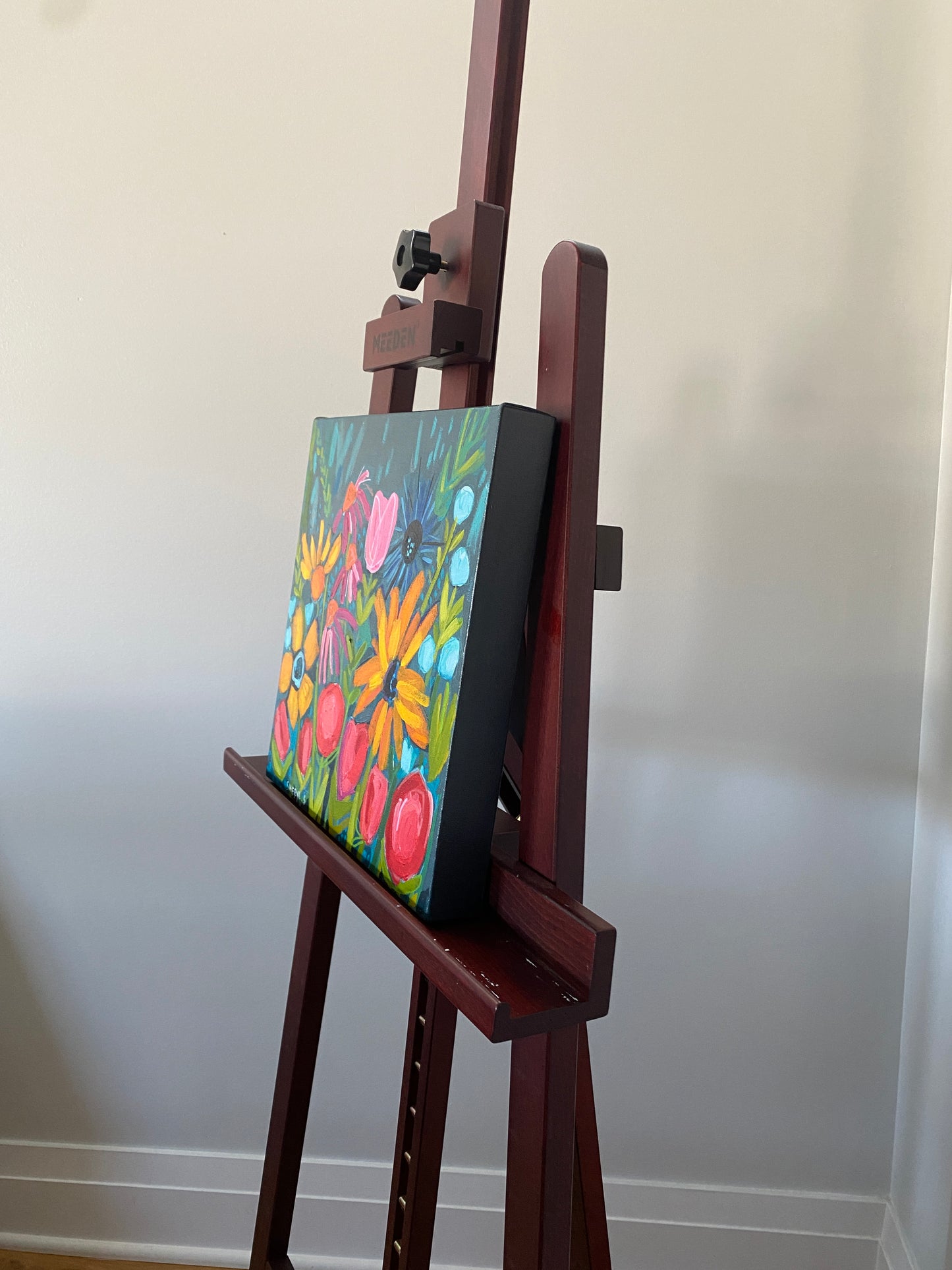 Original Art / New Growth 2 / Vibrant Modern Flowers / Slate Grey