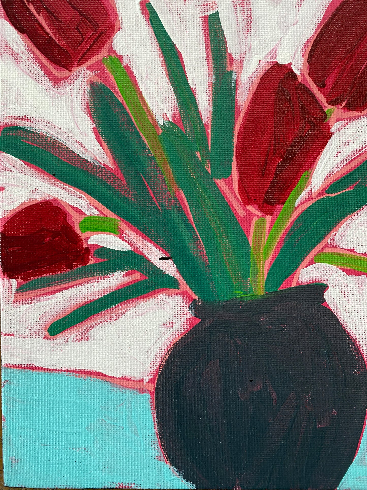 Red Tulips / Original Wall Art on Canvas 12”x12”  /