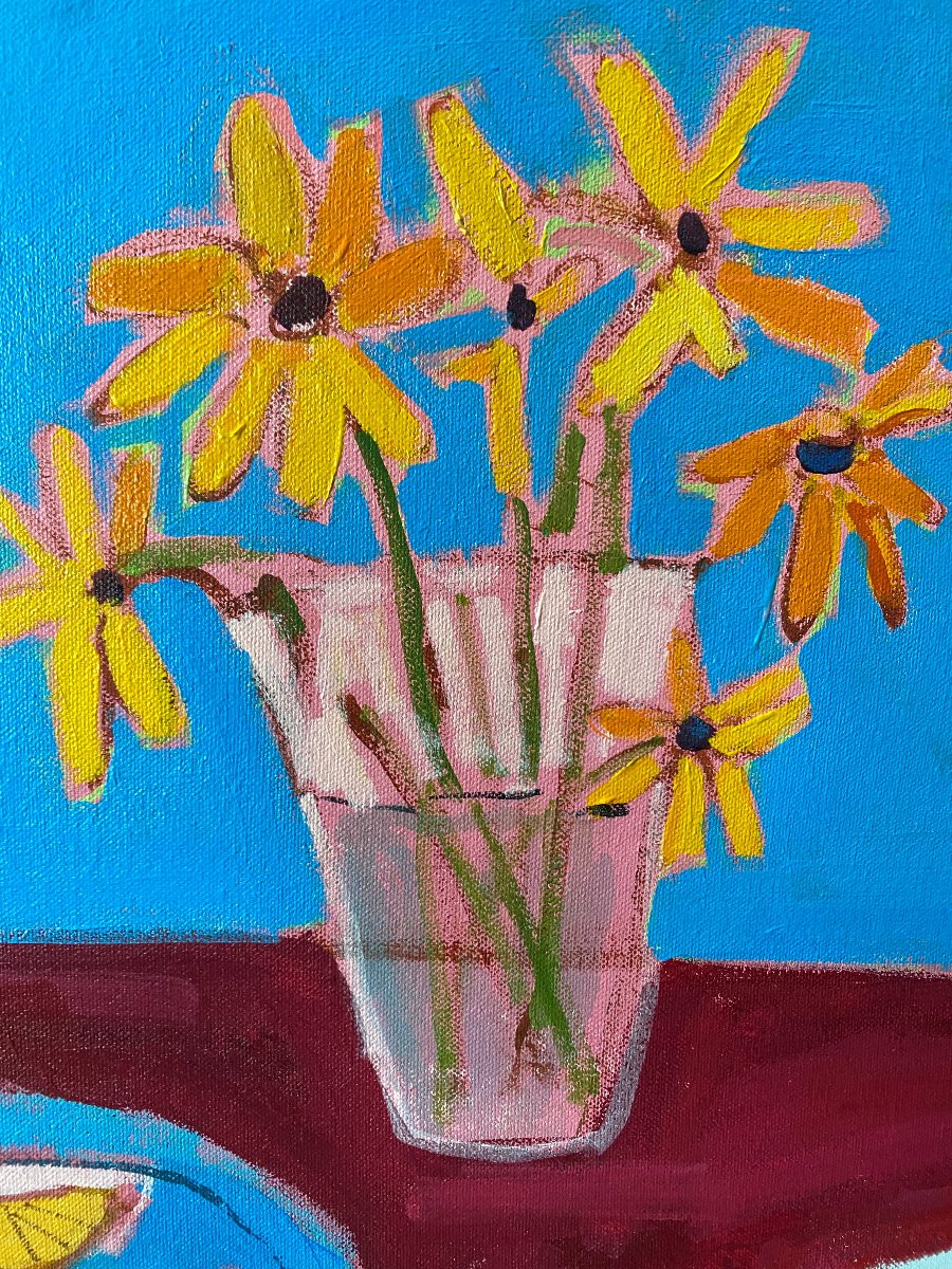 Cut Flowers / Red Vase / Still life /