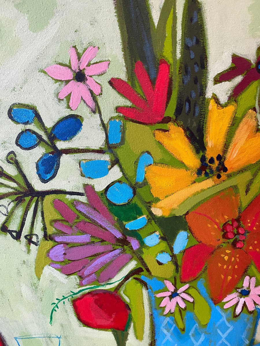 Mom’s Strawberry Jam Floral / 30”x30” Still Life Original Wall Art