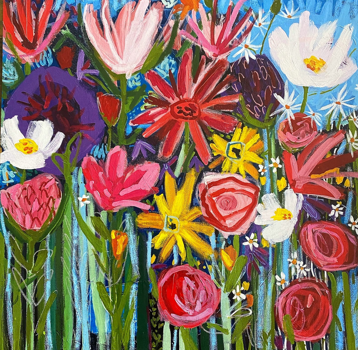 Fine Art Print 12”x12” Full Bloom Fuschia /Bursting with Flowers / Pink Yeloow and Purple Blooms