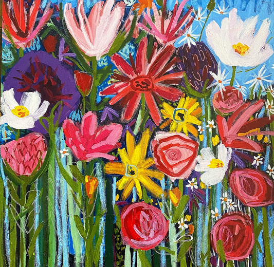 Fine Art Print 12”x12” Full Bloom Fuschia /Bursting with Flowers / Pink Yeloow and Purple Blooms