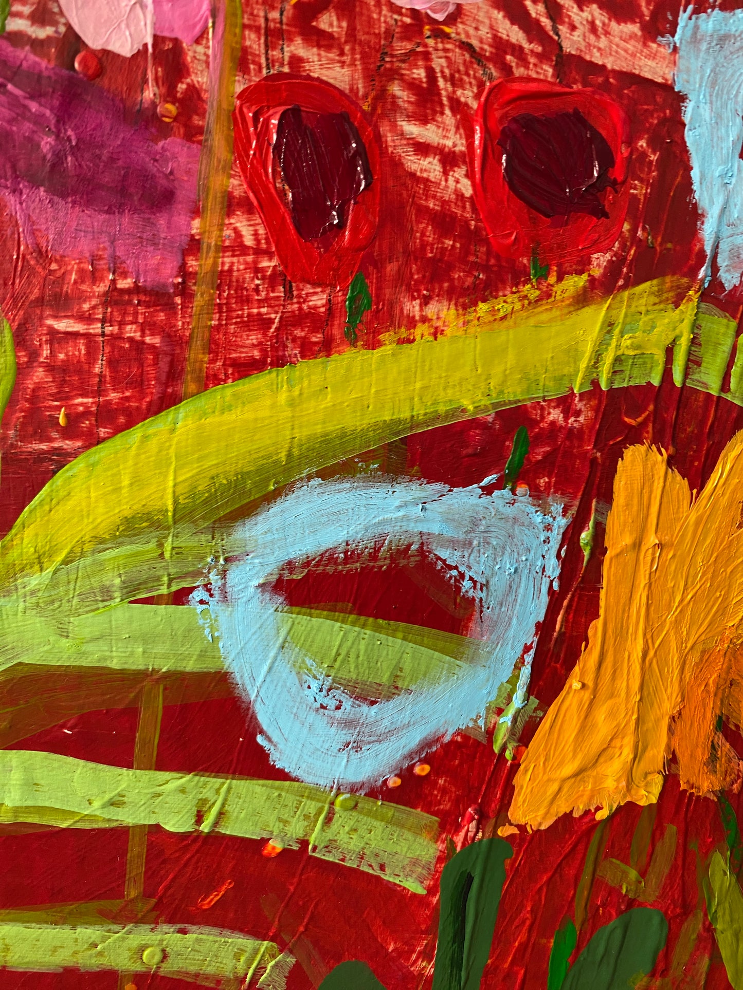 Original Art/ Plant a Seed / Warm Colours /Red Pink Orange / Abstract Botanical