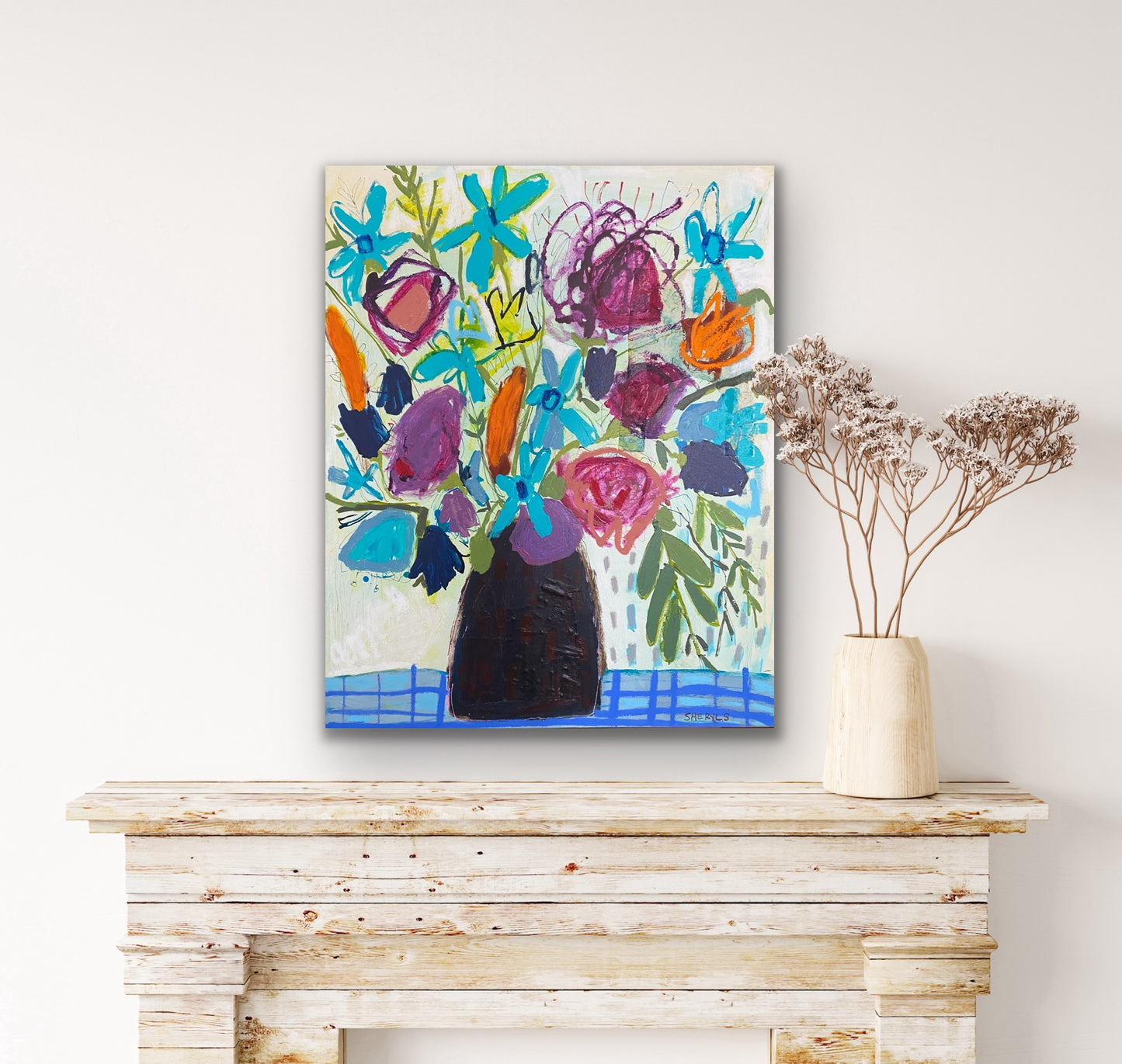 Original Wall Art / Meditaranen Harvest / Loose Flowers/ Mixed Media 30"x24