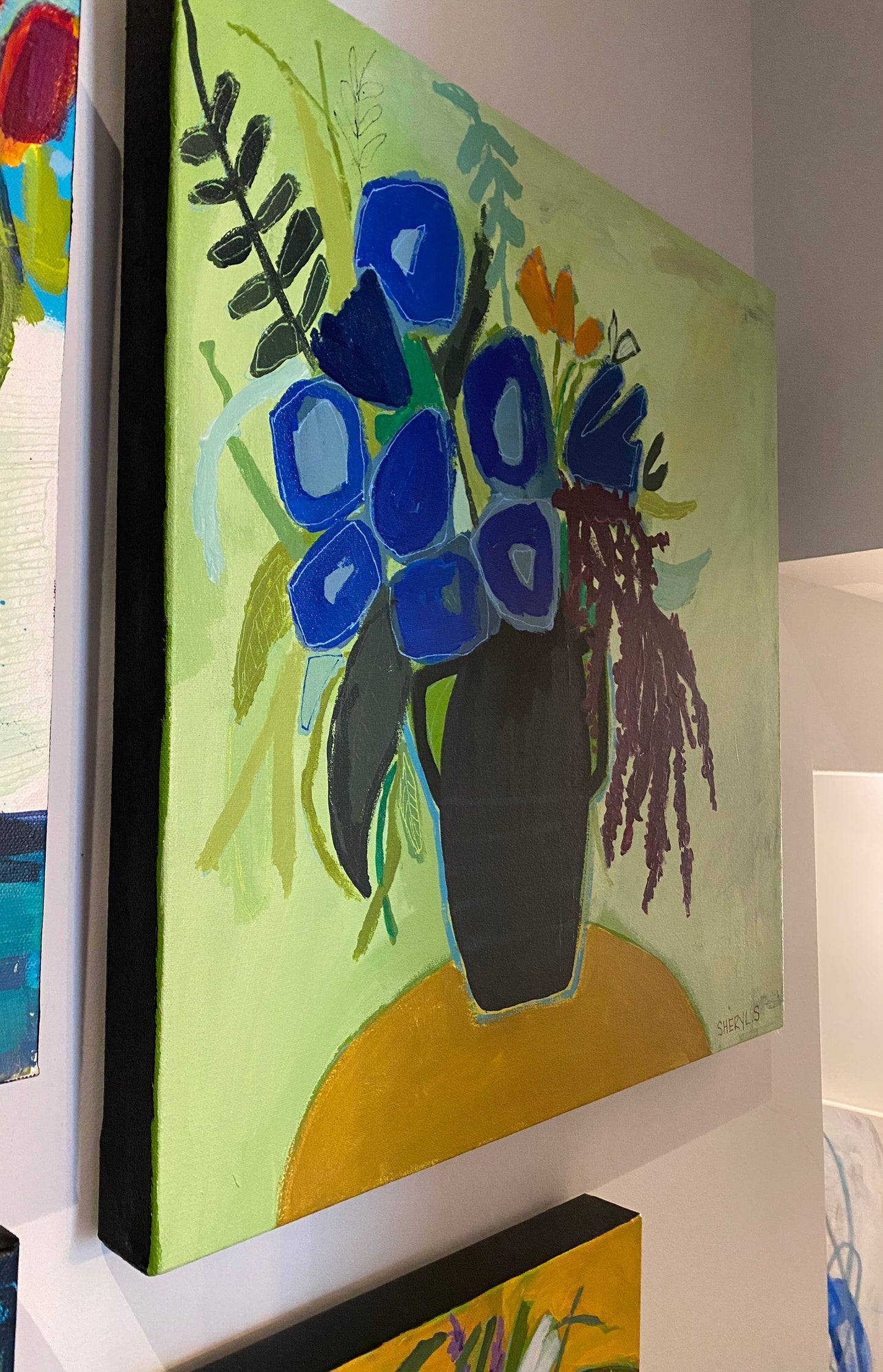 Original Art / Burgundy Amaranth / 20"x20" / Floral Wall Art on Canvas