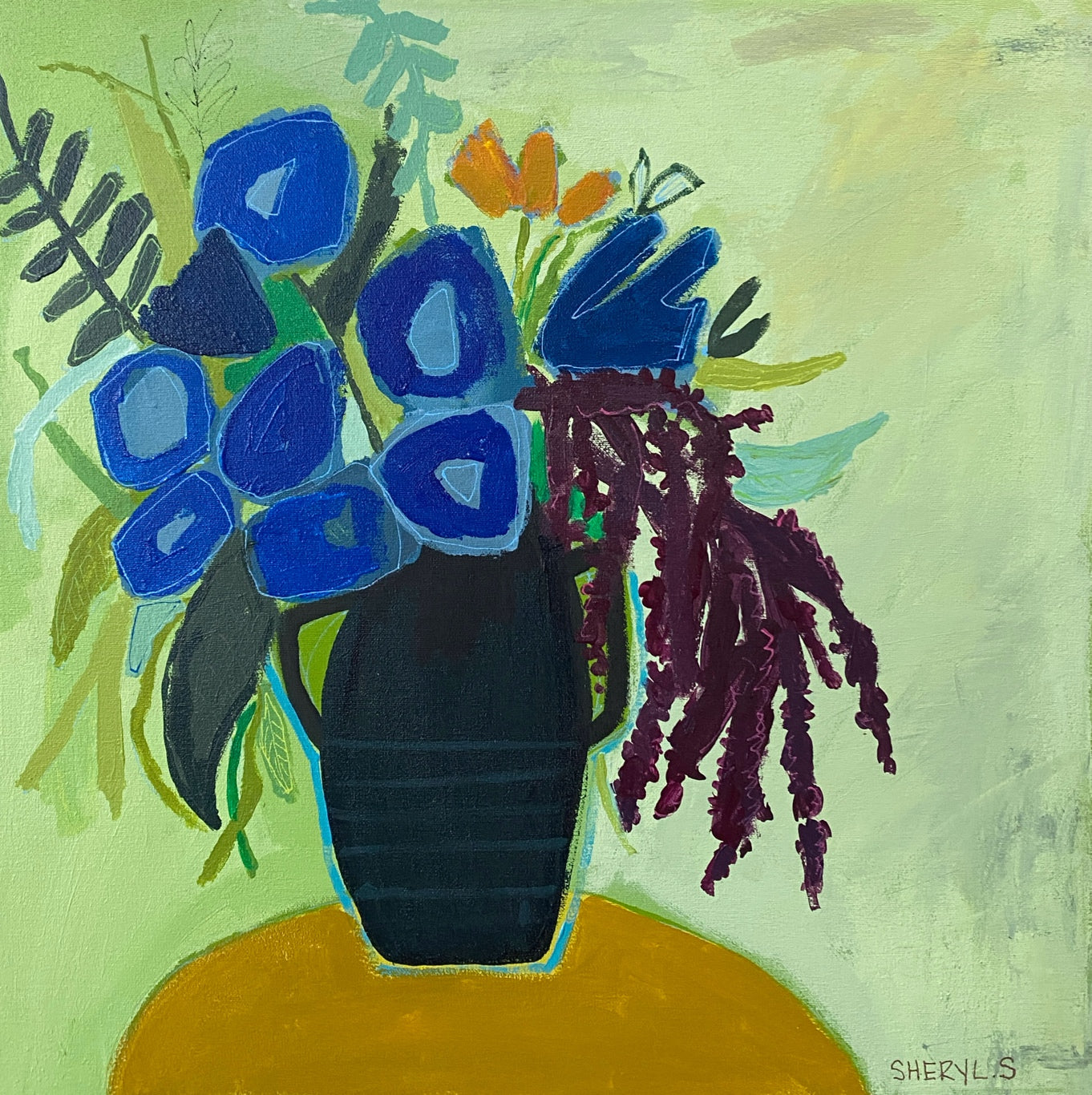 Original Art / Burgundy Amaranth / 20"x20" / Floral Wall Art on Canvas