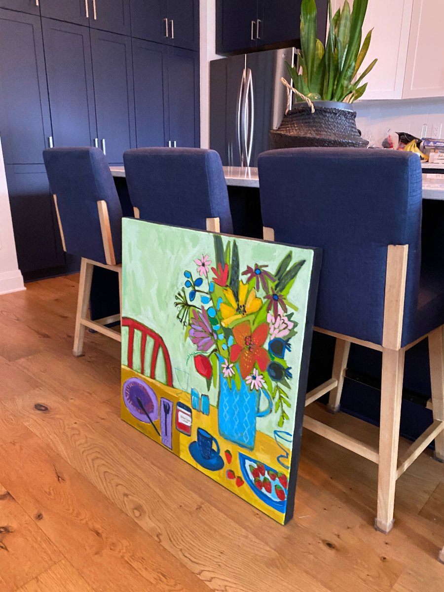 Mom’s Strawberry Jam Floral / 30”x30” Still Life Original Wall Art