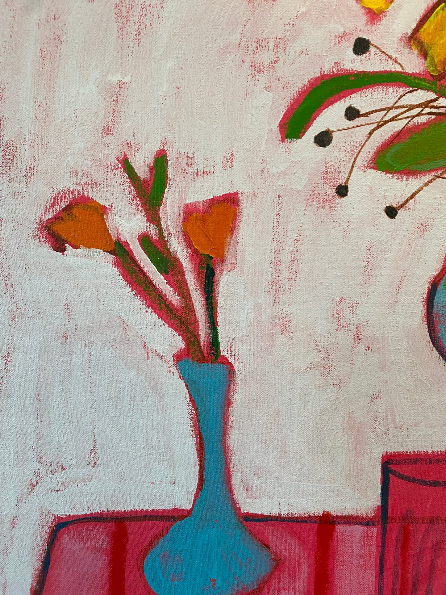 Blue Vase Yellow Flowers on Pink / Lemons with Applle / Tea Cups / 30"x24"