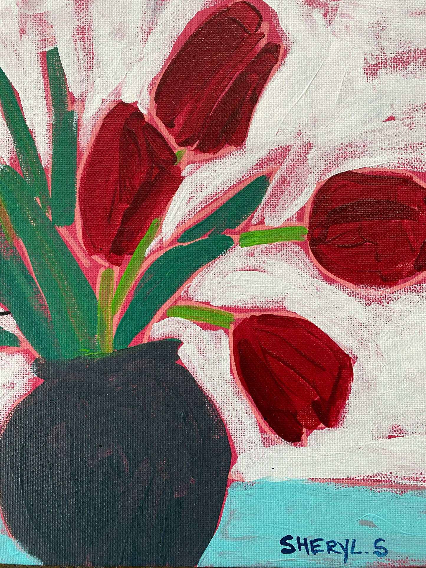 Red Tulips / Original Wall Art on Canvas 12”x12”  /
