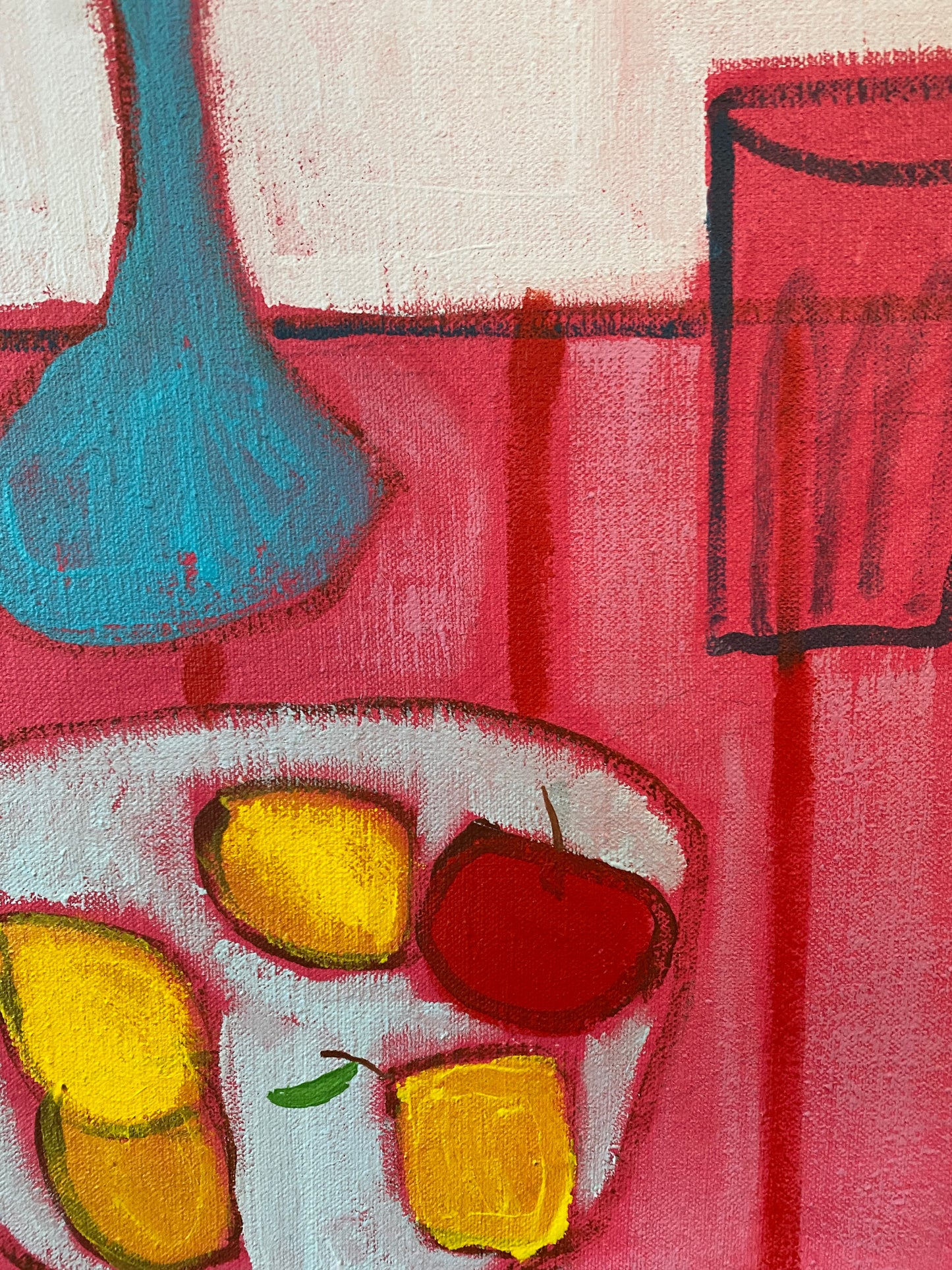 Blue Vase Yellow Flowers on Pink / Lemons with Applle / Tea Cups / 30"x24"