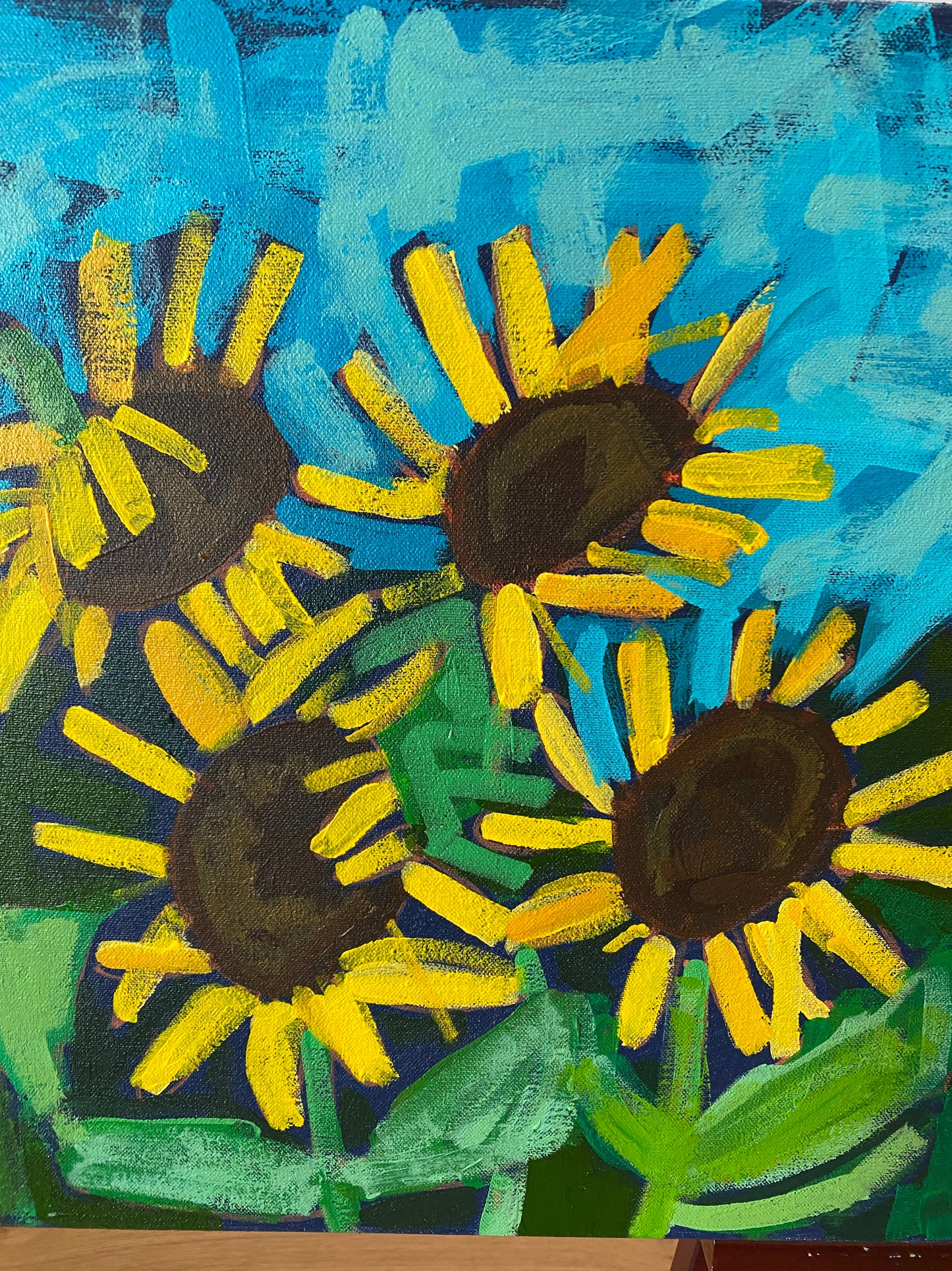 Sunflower on Teal / 16”x40” Horizontal Original Wall Art