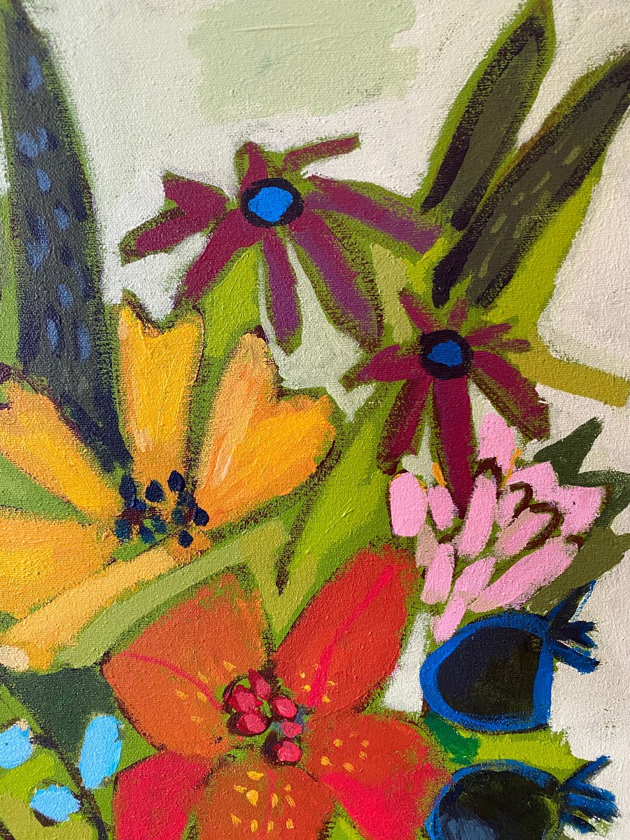 Mom’s Strawberry Jam Floral / 30”x30” Still Life Original Wall Art