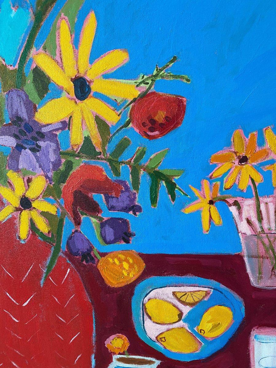 Cut Flowers / Red Vase / Still life /