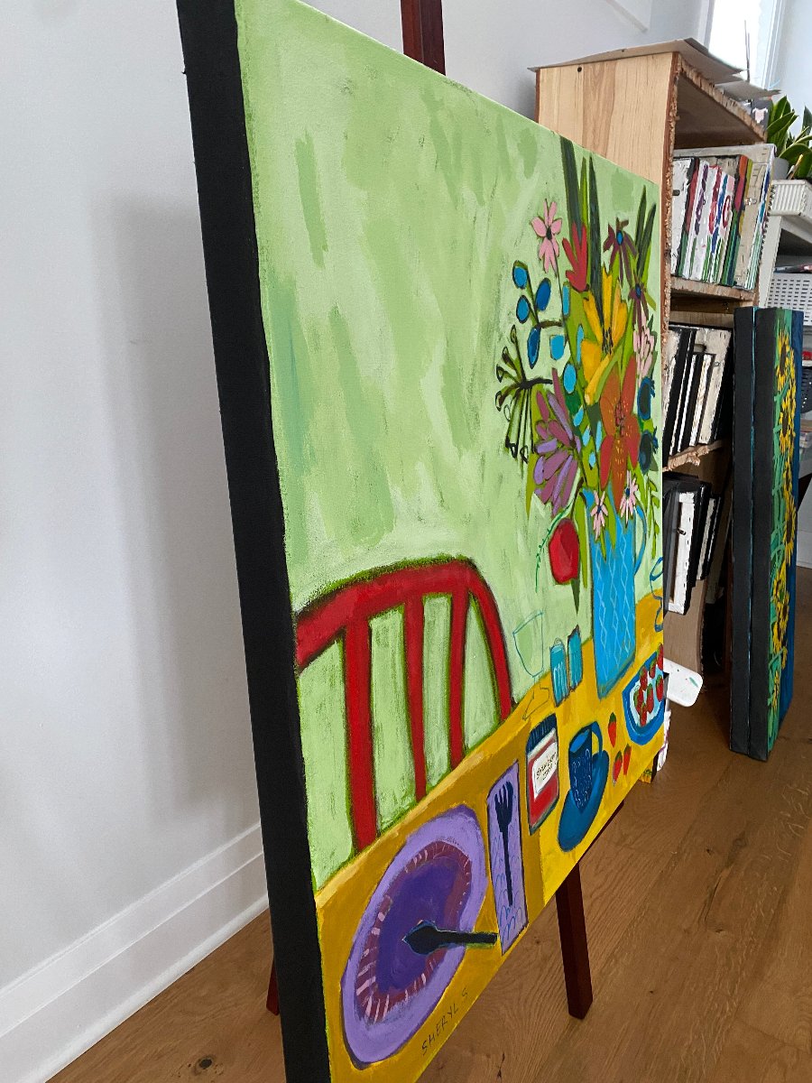 Mom’s Strawberry Jam Floral / 30”x30” Still Life Original Wall Art