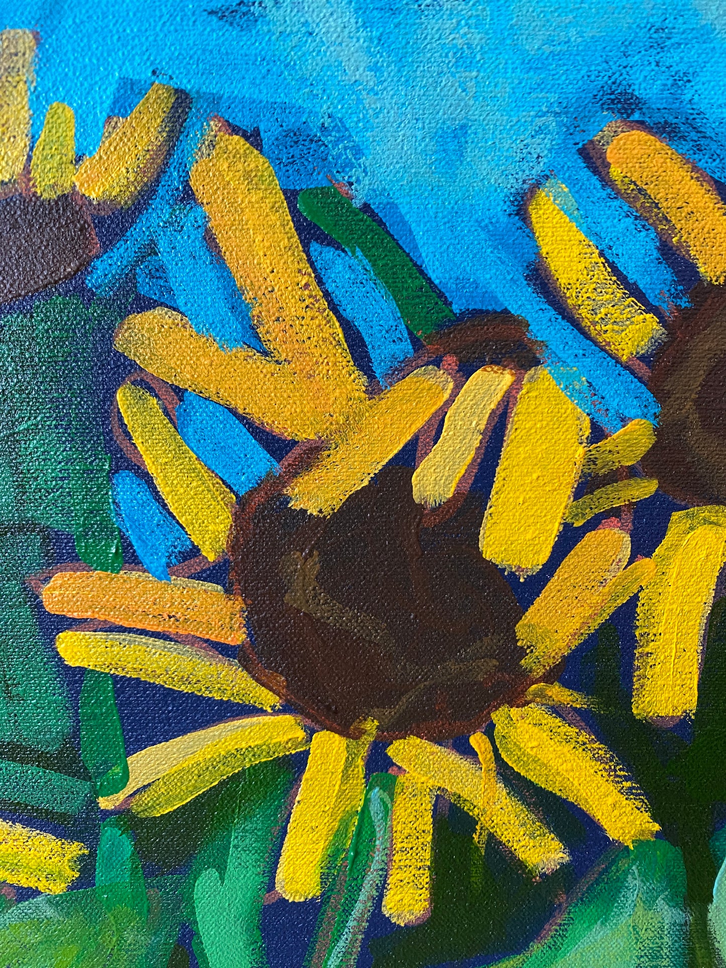 Sunflower on Teal / 16”x40” Horizontal Original Wall Art