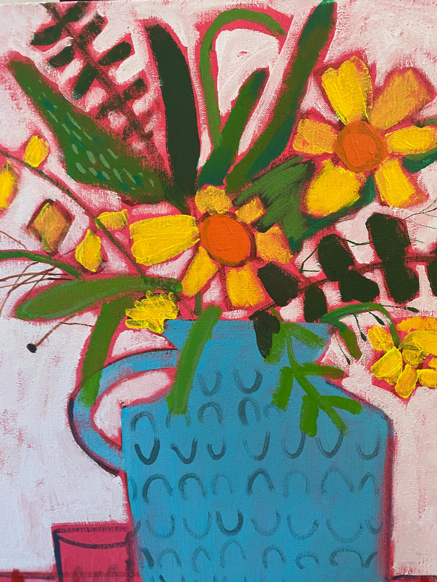 Blue Vase Yellow Flowers on Pink / Lemons with Applle / Tea Cups / 30"x24"
