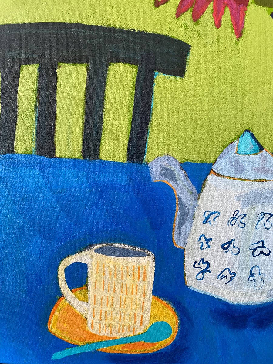 Original Wall Painting/ Afternoon Tea With Protea Flower/ 20”x24”