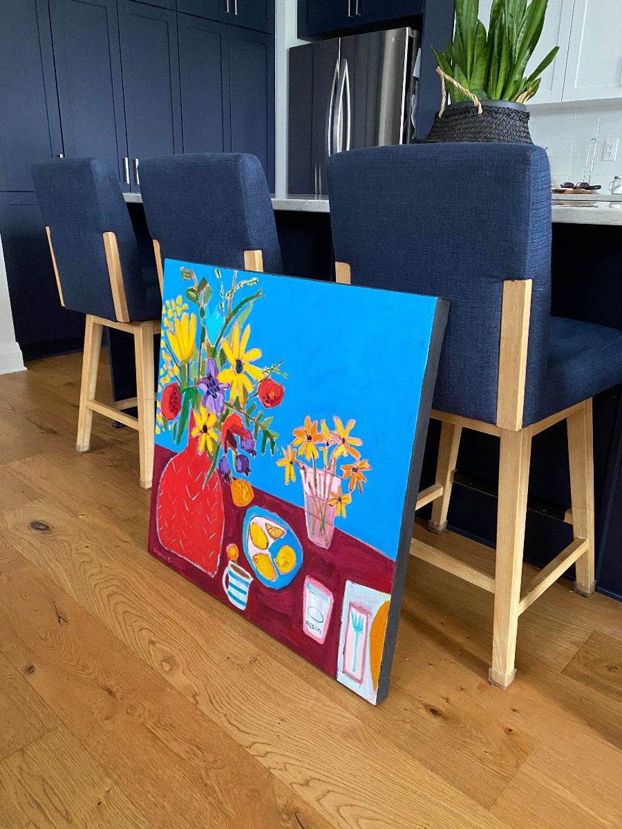 Cut Flowers / Red Vase / Still life /