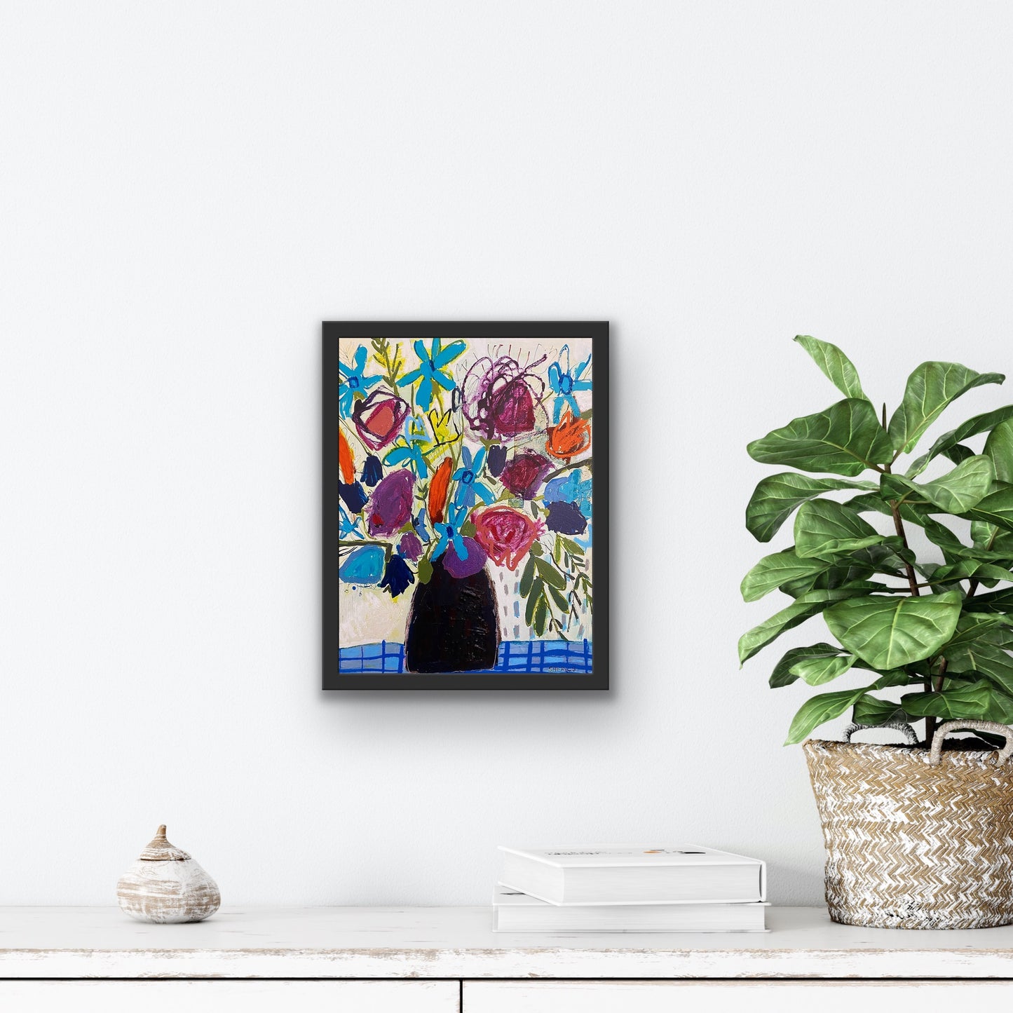 Fine Art Print / Mediterranean Floral 9”x12” / Burst of Colourful Flowers / Blue Tablecloth