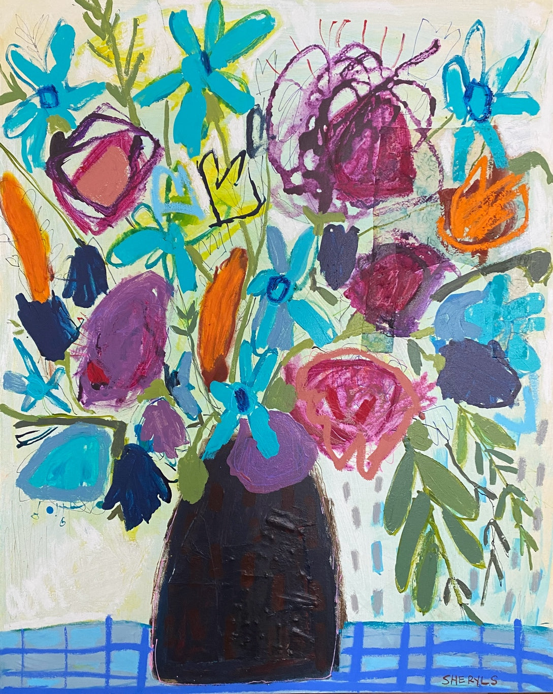 Original Wall Art / Meditaranen Harvest / Loose Flowers/ Mixed Media 30"x24