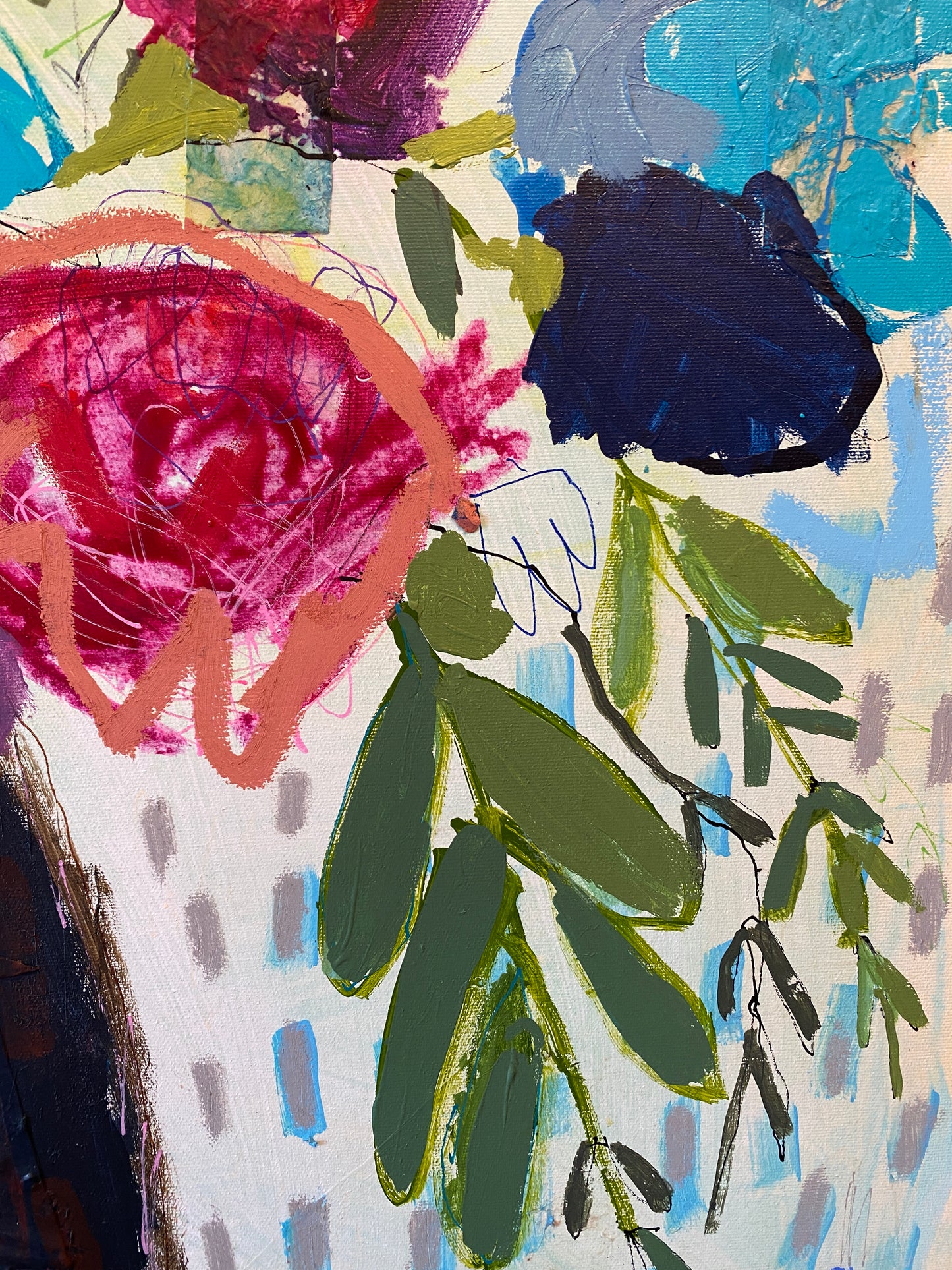 Original Wall Art / Meditaranen Harvest / Loose Flowers/ Mixed Media 30"x24