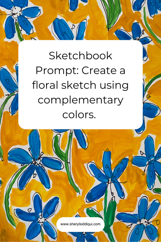Sketch Book Prompt: Create a floral sketch using complementary colors.