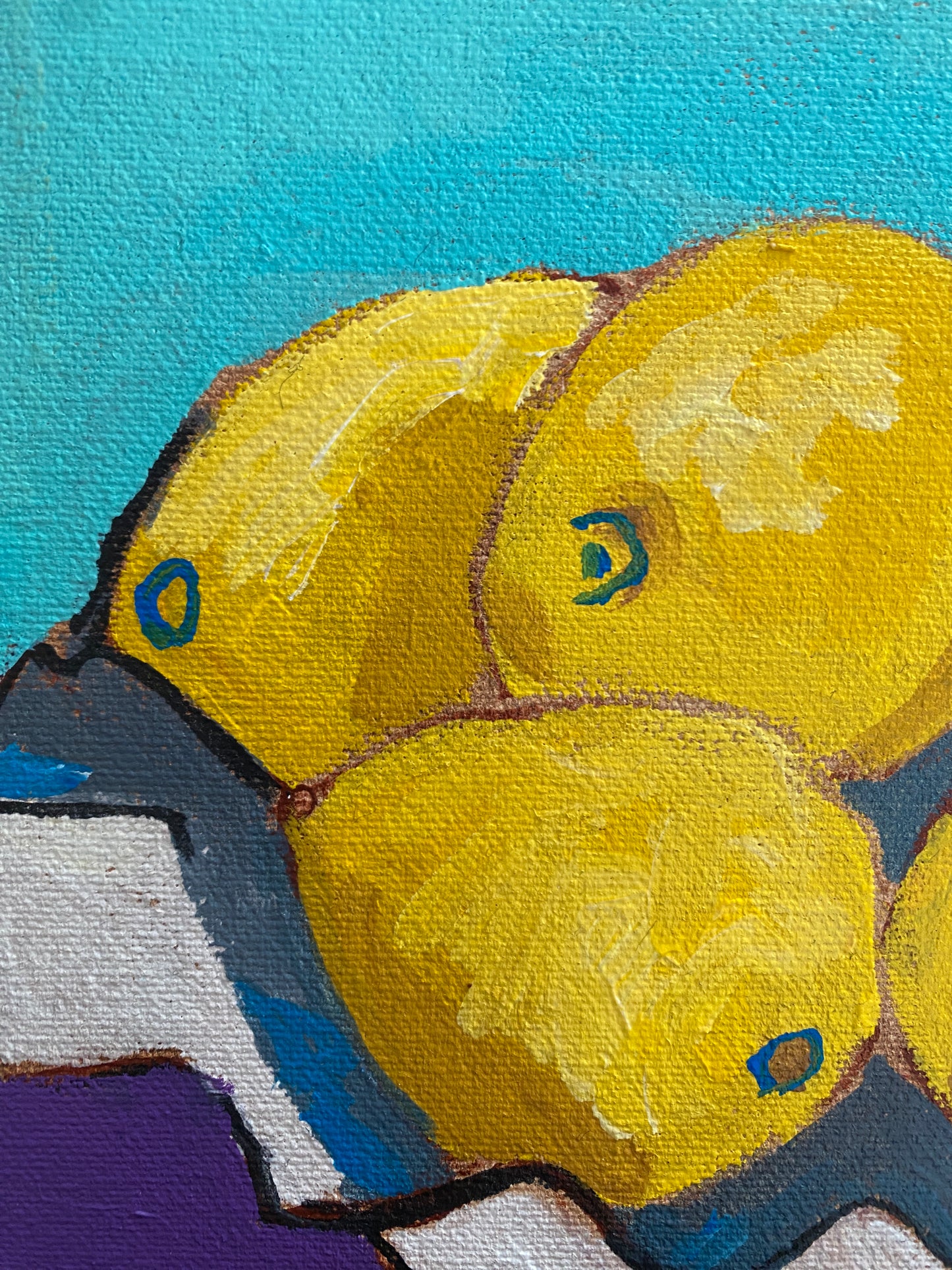 Original Wall Art / Lemons on Teal and Purple 10”x10” / Yellow