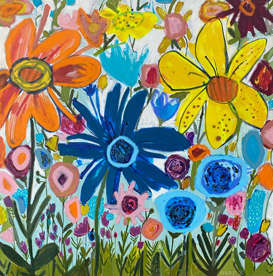 Afternoon in the Garden / 36”x36” mixed media Floral on Canvas