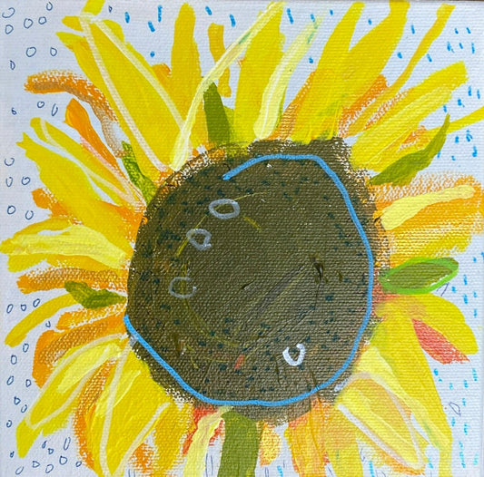 Sunflower / Canvas Wall Art / Original Van Gogh Inspred / Yellow and Orange / Mini 6"x6" Canvas