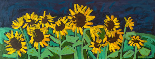 Sunflower on Navy /  Original 40”x16” Horizontal Wall Art