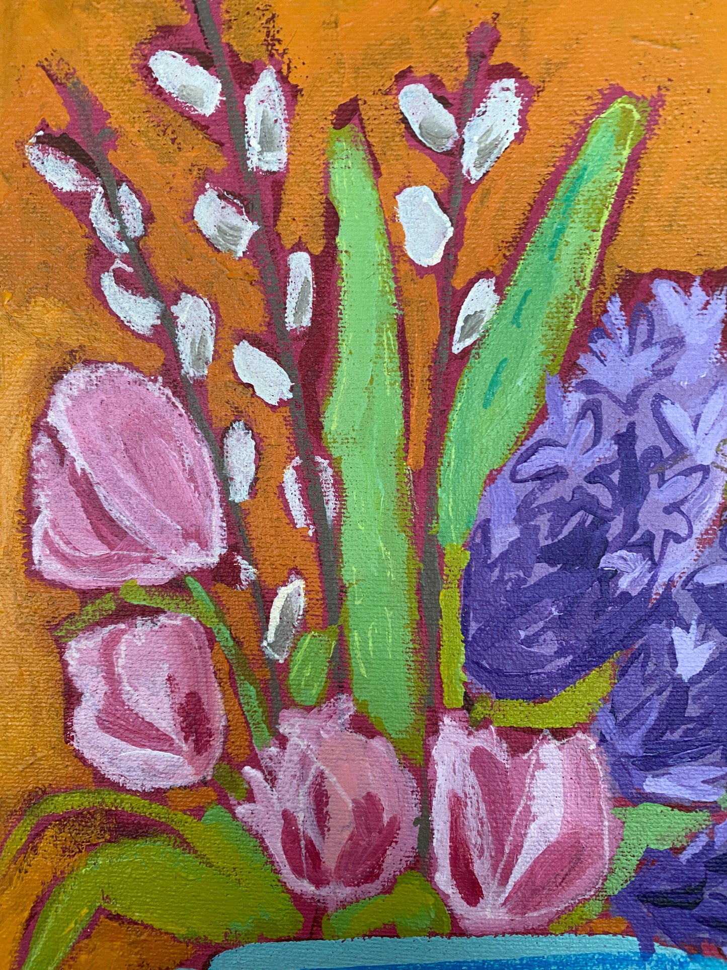 Original Wall Art/ Botanical / Tulips and Hyacinths on Orange