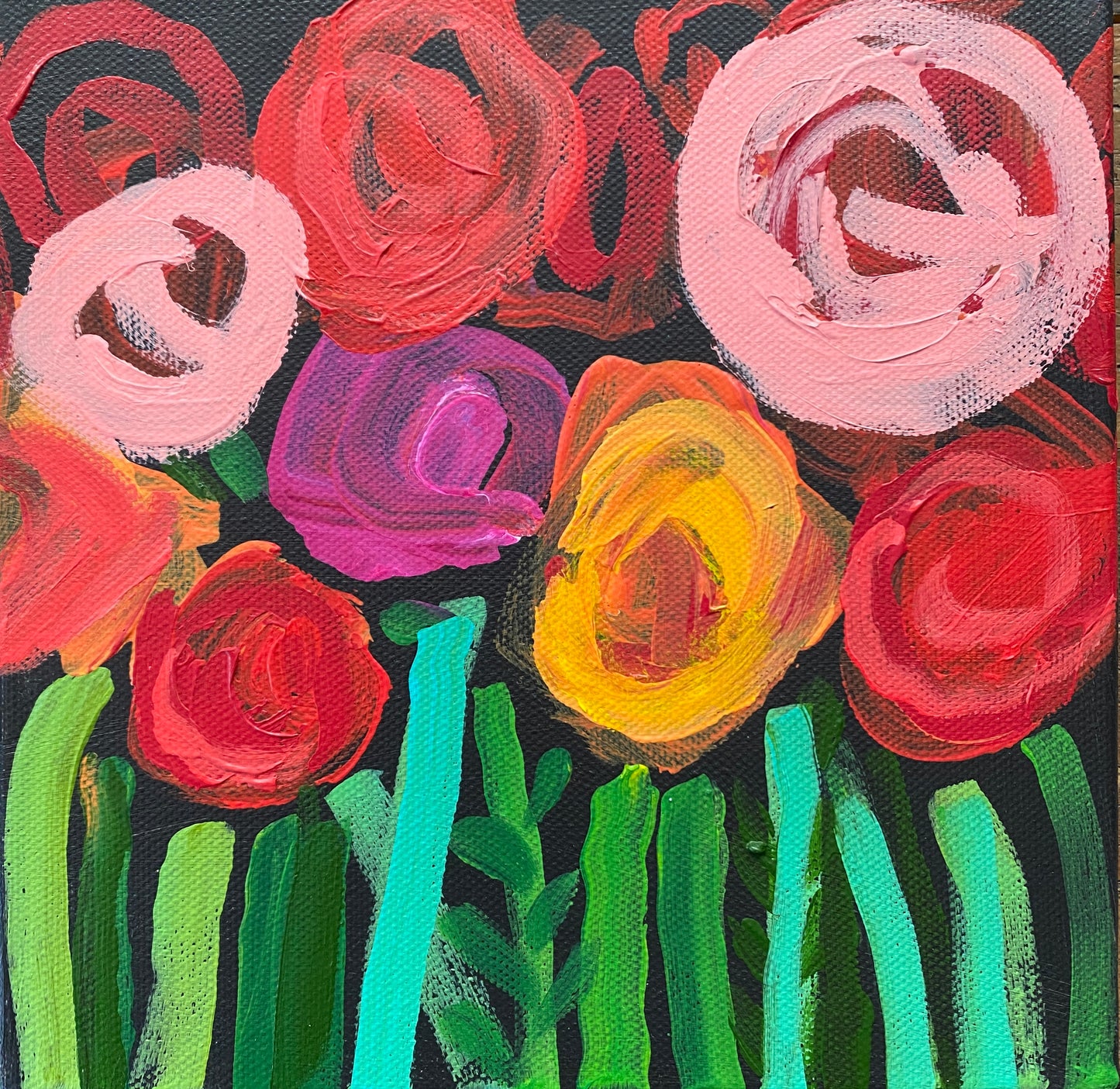 Fresh Blooms 4 / Small 8"x8" Original Fine Art on Canvas