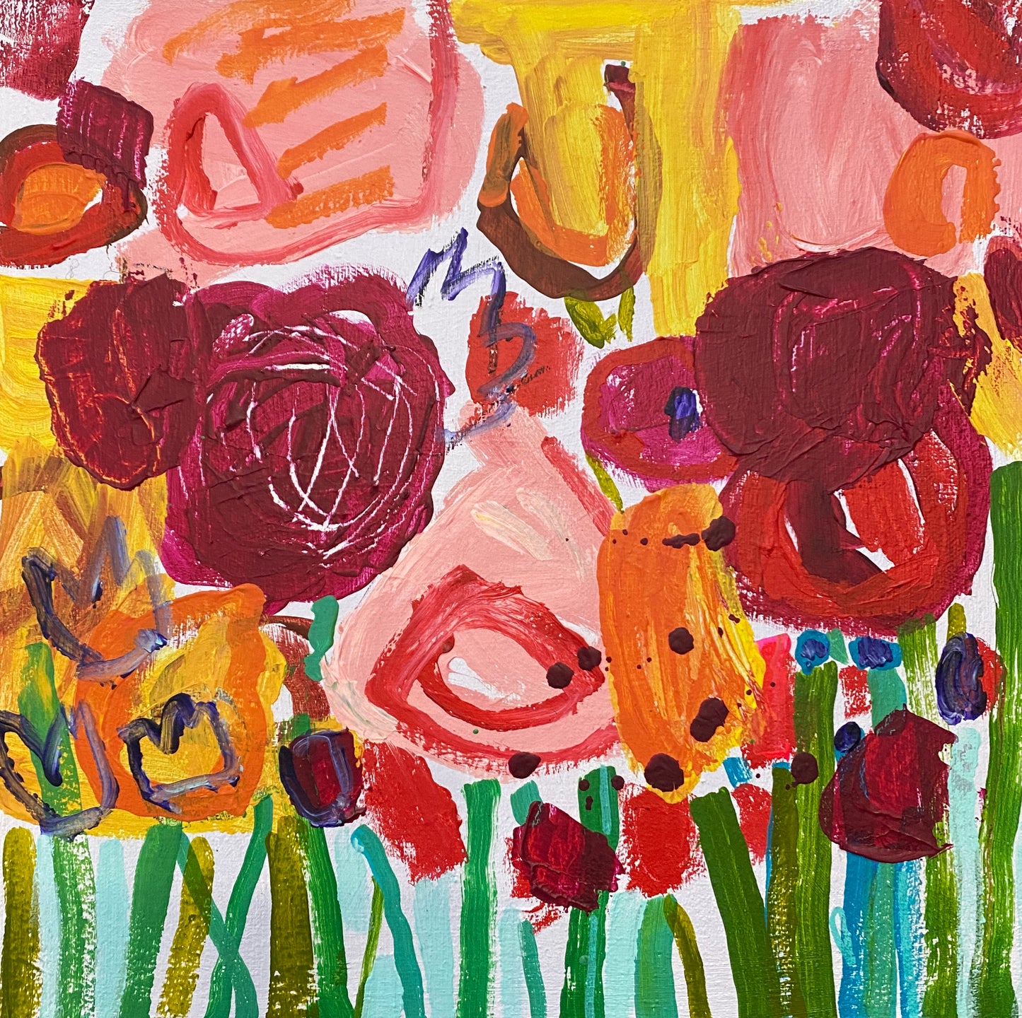 Fresh Blooms 9 / 12”x 12” / Colourful Original Fine Art on Canvas / Art for Sale