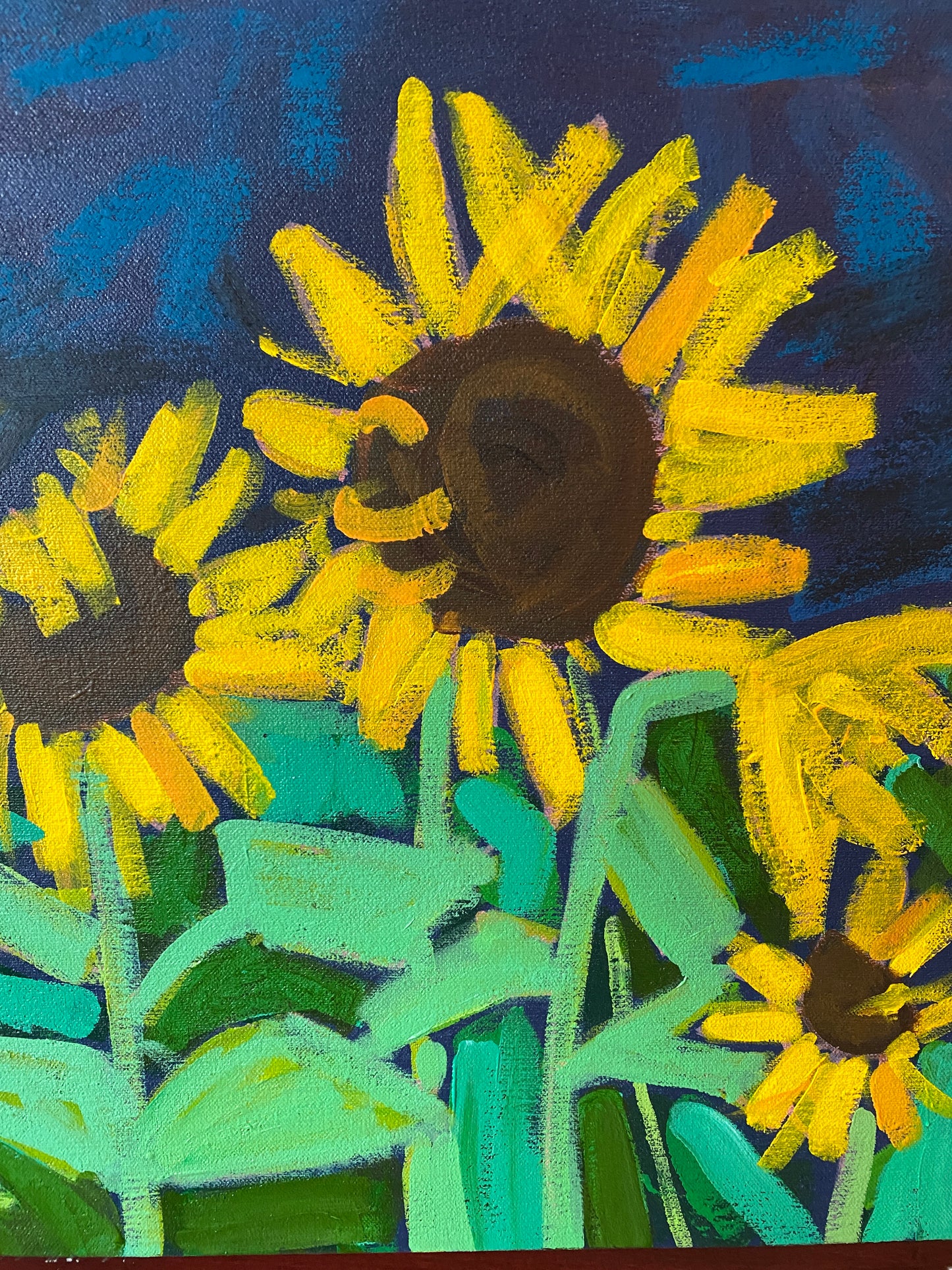 Sunflower on Navy /  Original 40”x16” Horizontal Wall Art