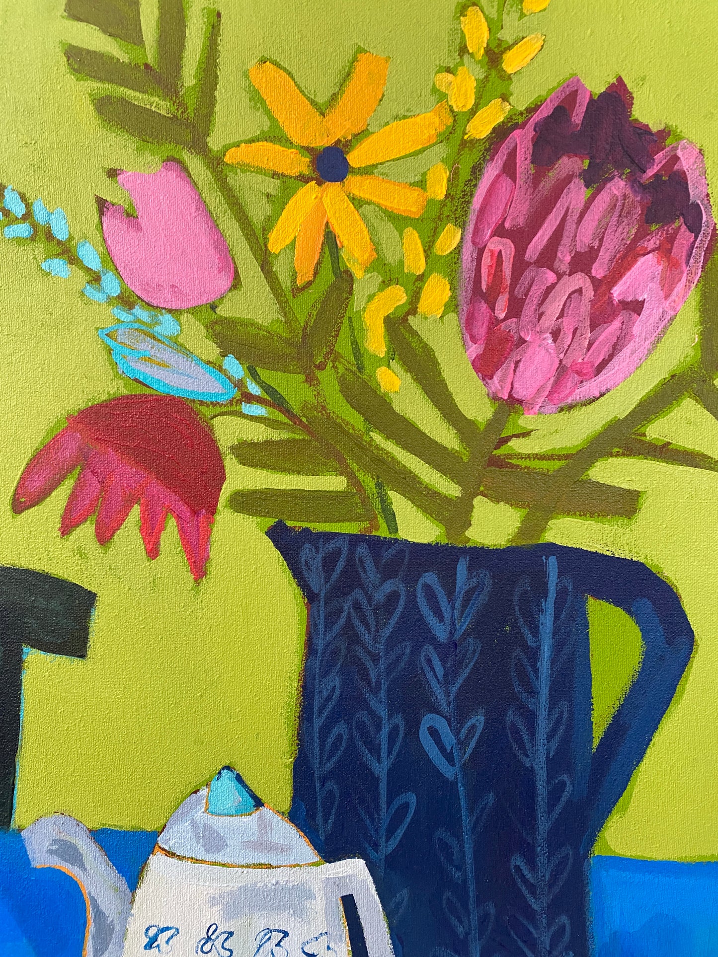 Original Wall Painting/ Afternoon Tea With Protea Flower/ 20”x24”