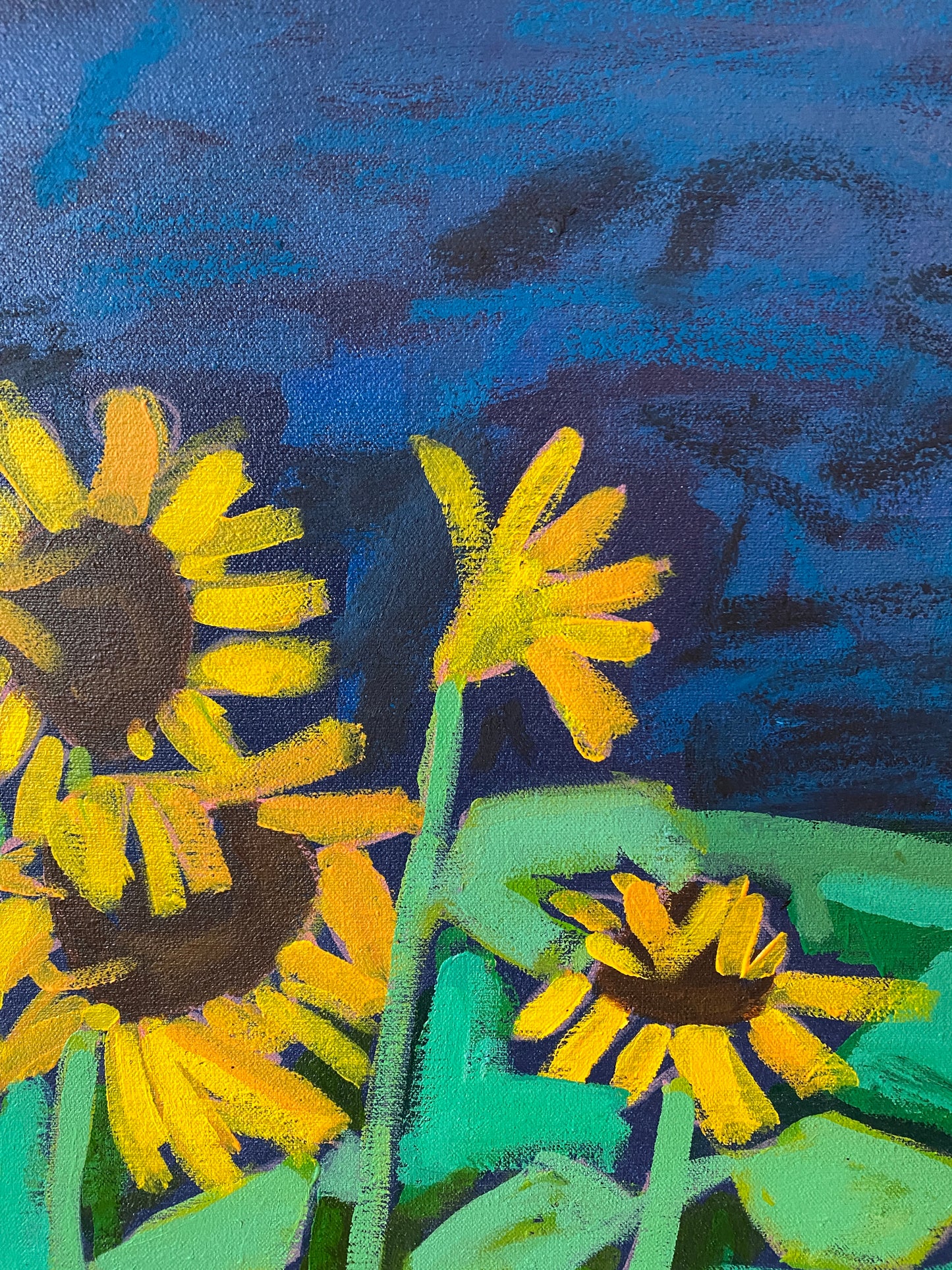 Sunflower on Navy /  Original 40”x16” Horizontal Wall Art