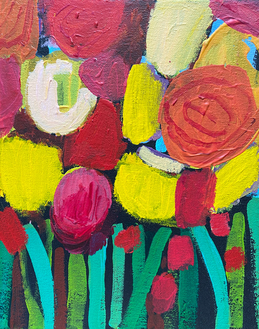 Fresh Blooms 5 / Small Original Fine Art 8”x10” / Abstract Flowers on Canvas