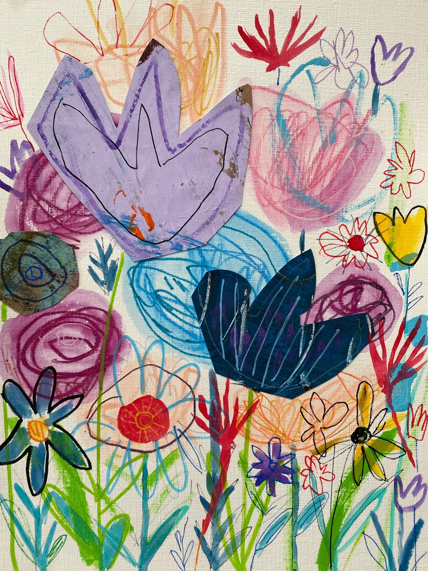 You Pick Flower Farm 3 / Mixed media original wall art on paper