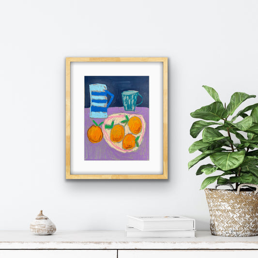 Oranges on Purple / Vase / 9"x12' / Original  Wall Art on Paper