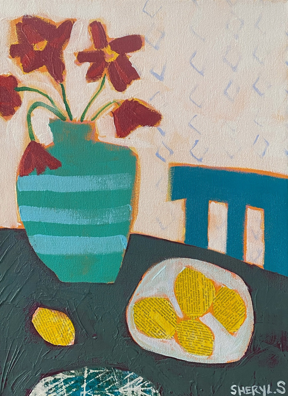 Lemons with Floral 12”x16” still life fine art for sale