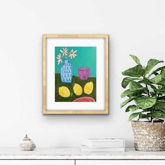 Original Wall Art Daisy’s and Lemons / Modern Floral Wall Art / 9"x12" on paper