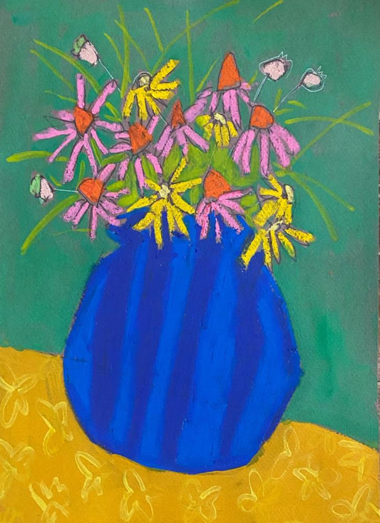 Coneflowers in a Vase / 9”x12” Original on paper