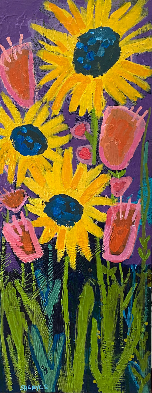 Original Art / Sunflower and Purple Blooms | 40”x60” | Natures Beauty